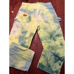 Dickies Tie Dye Carpenter Pants Green Teal Yellow Custom Utility Workwear 31x30
